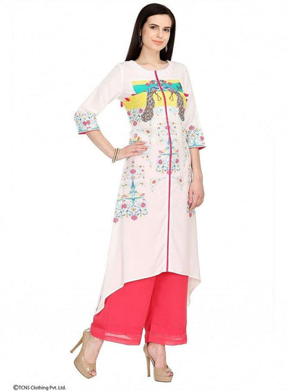 White Printed 3/4 Sleeve kurta - wforwoman