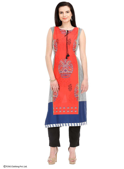 Off-White Printed Sleeveless kurta - wforwoman