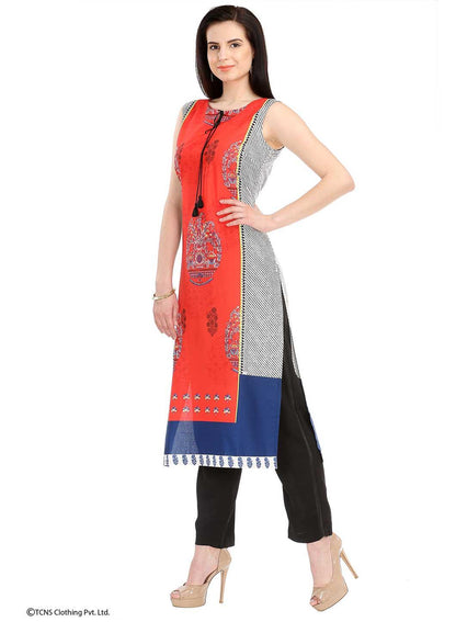 Off-White Printed Sleeveless kurta - wforwoman