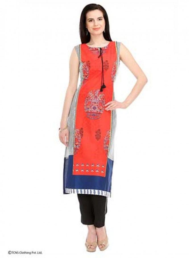 Off-White Printed Sleeveless kurta - wforwoman