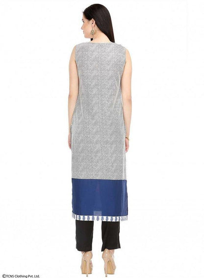 Off-White Printed Sleeveless kurta - wforwoman