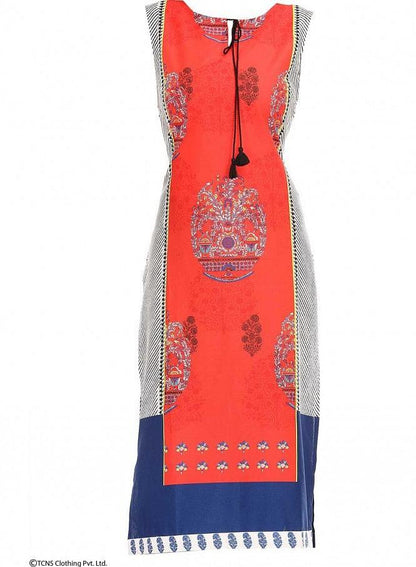 Off-White Printed Sleeveless kurta - wforwoman