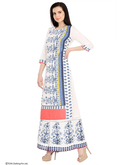 White Printed 3/4 Sleeve kurta - wforwoman