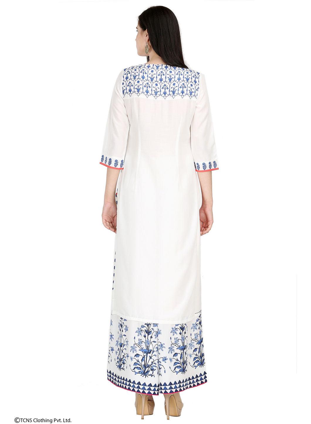 White Printed 3/4 Sleeve kurta - wforwoman