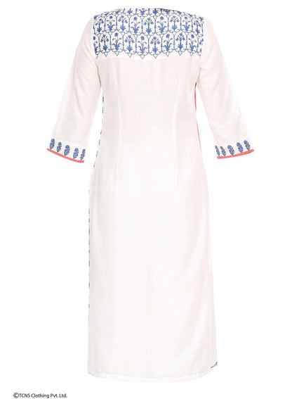 White Printed 3/4 Sleeve kurta - wforwoman