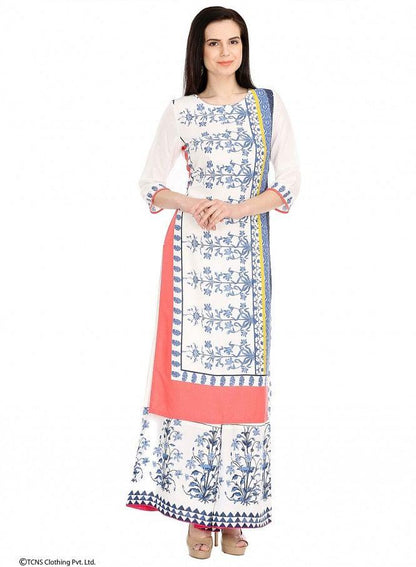 White Printed 3/4 Sleeve kurta - wforwoman