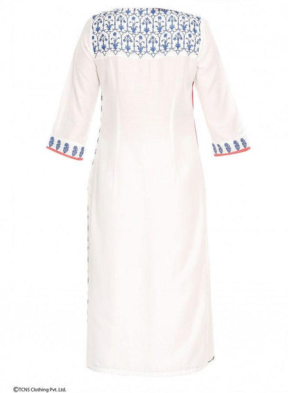 White Printed 3/4 Sleeve kurta - wforwoman