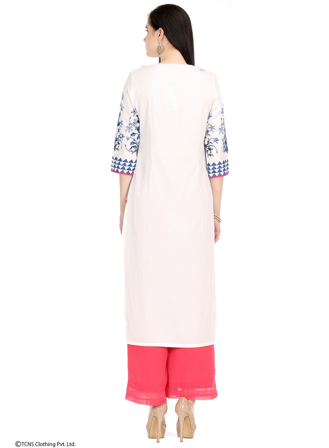 White Printed 3/4 Sleeve kurta