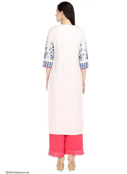 White Printed 3/4 Sleeve kurta