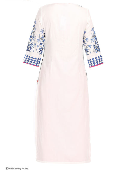 White Printed 3/4 Sleeve kurta