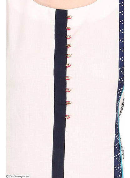 White Printed 3/4 Sleeve kurta