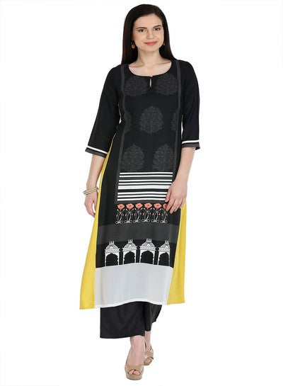 Yellow Printed 3/4 Sleeve kurta