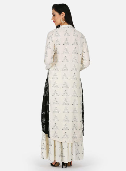 Off-White Mandarin Neck Triangular Print kurta - wforwoman