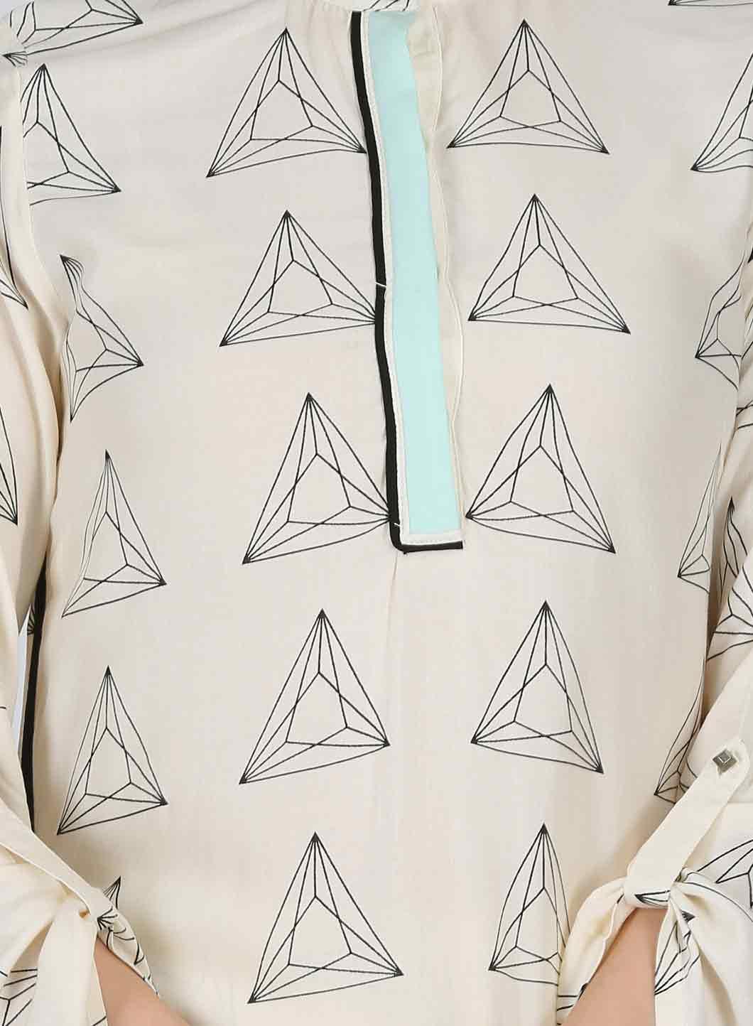 Off-White Mandarin Neck Triangular Print kurta - wforwoman