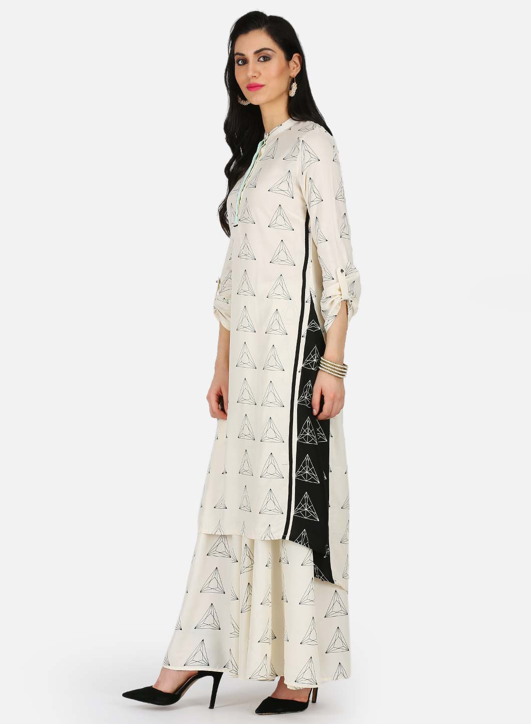 Off-White Mandarin Neck Printed kurta