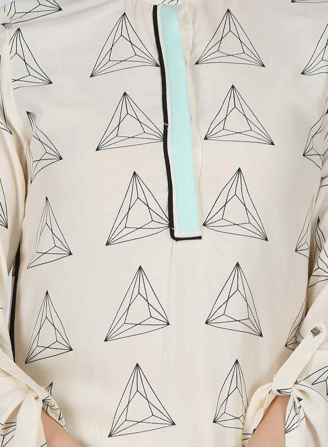 Off-White Mandarin Neck Printed kurta