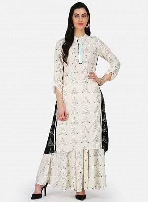 Off-White Mandarin Neck Triangular Print kurta - wforwoman