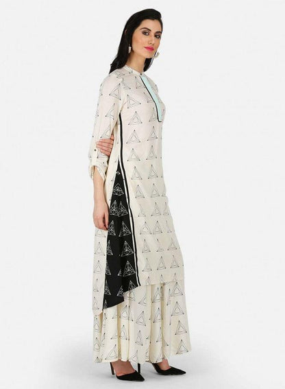 Off-White Mandarin Neck Triangular Print kurta - wforwoman