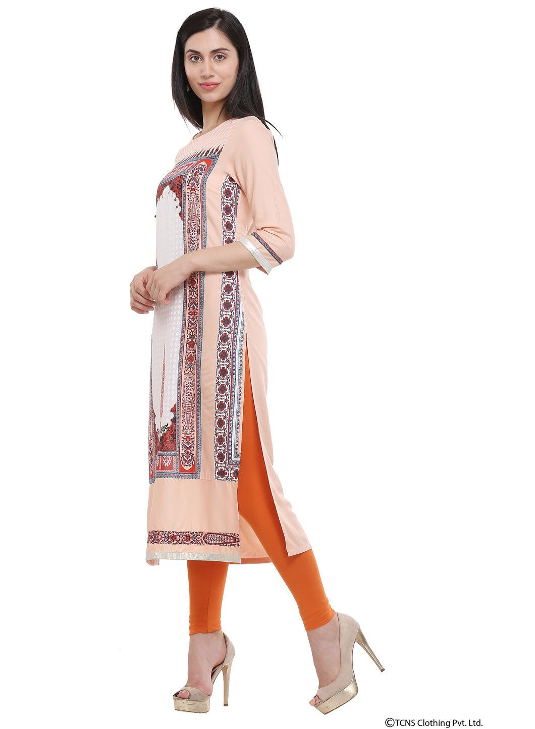 Peach Round Neck kurta - wforwoman