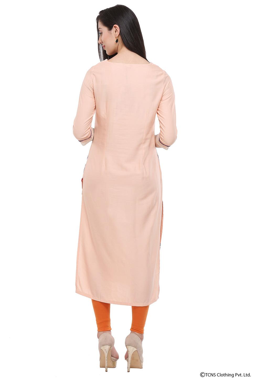 Peach Round Neck kurta - wforwoman