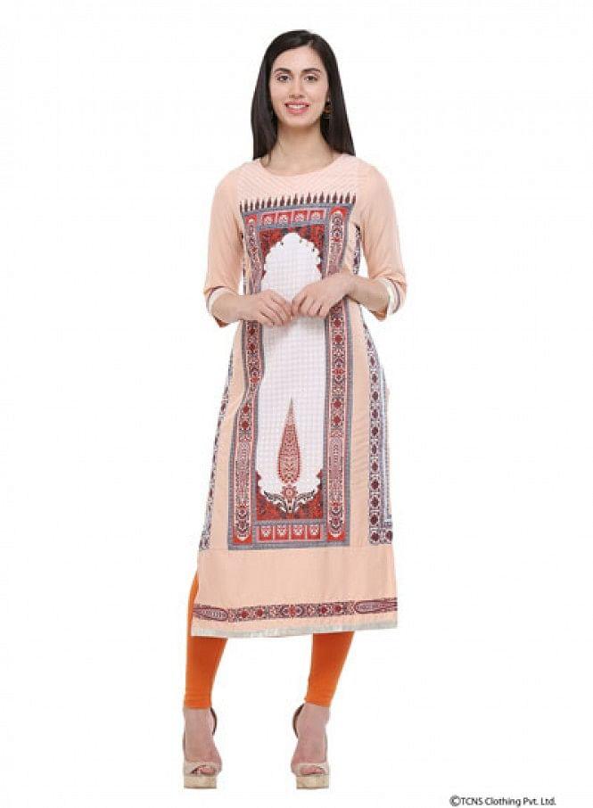 Peach Round Neck kurta - wforwoman