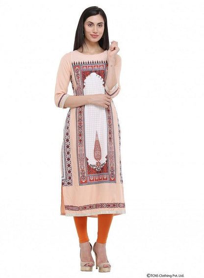 Peach Round Neck kurta - wforwoman