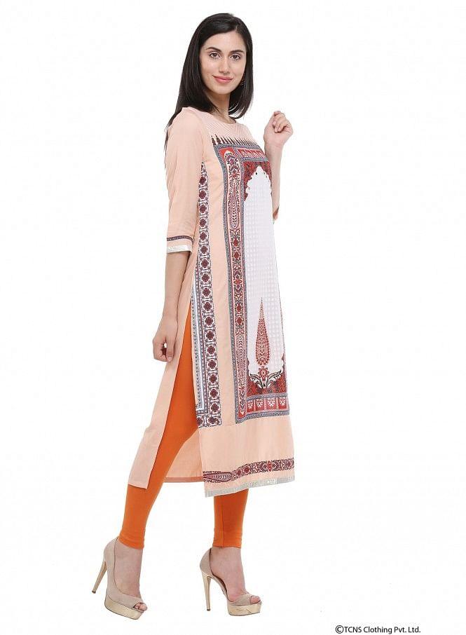 Peach Round Neck kurta - wforwoman