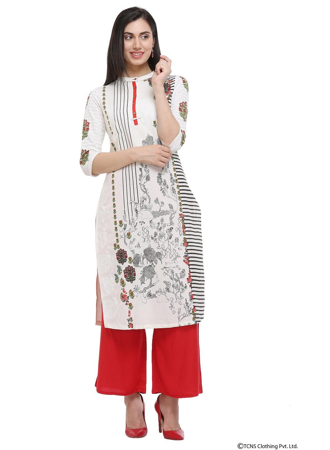 White Mandarin Neck kurta - wforwoman