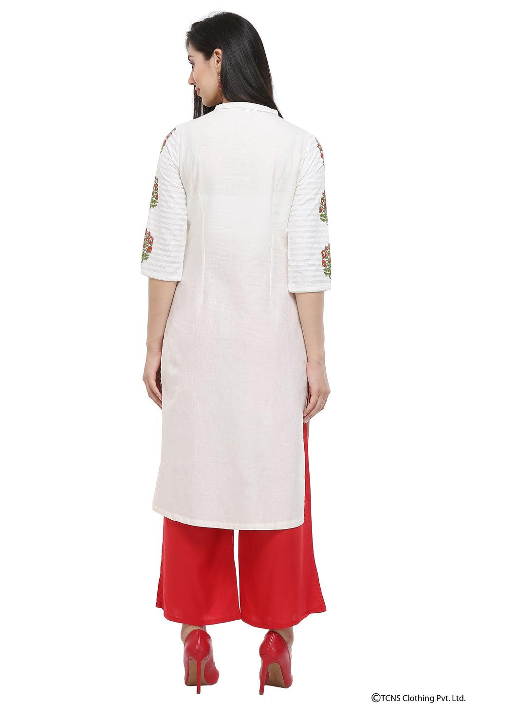 White Mandarin Neck kurta - wforwoman