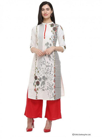 White Mandarin Neck kurta - wforwoman