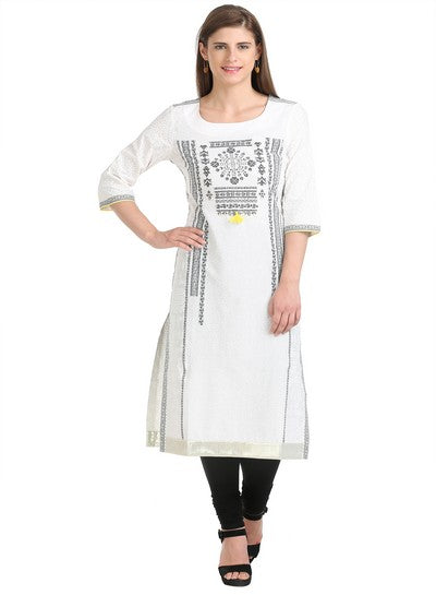 White 3/4 Sleeve Printed kurta