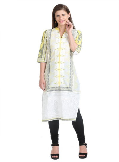 White 3/4 Sleeve Printed kurta