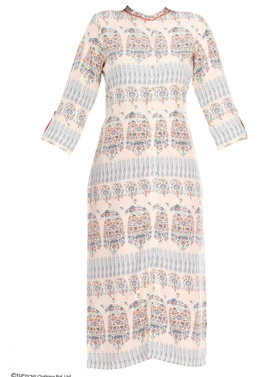 Beige Printed 3/4 Sleeve kurta - wforwoman