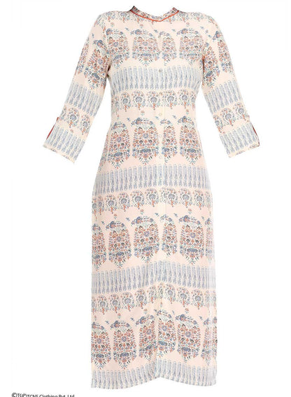 Beige Printed 3/4 Sleeve kurta - wforwoman