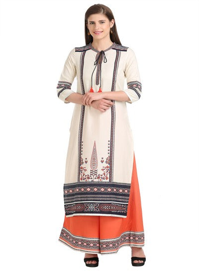 Beige 3/4 Sleeve Printed kurta