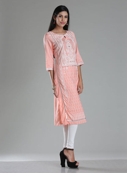 Pink Printed 3/4 Sleeve kurta - wforwoman