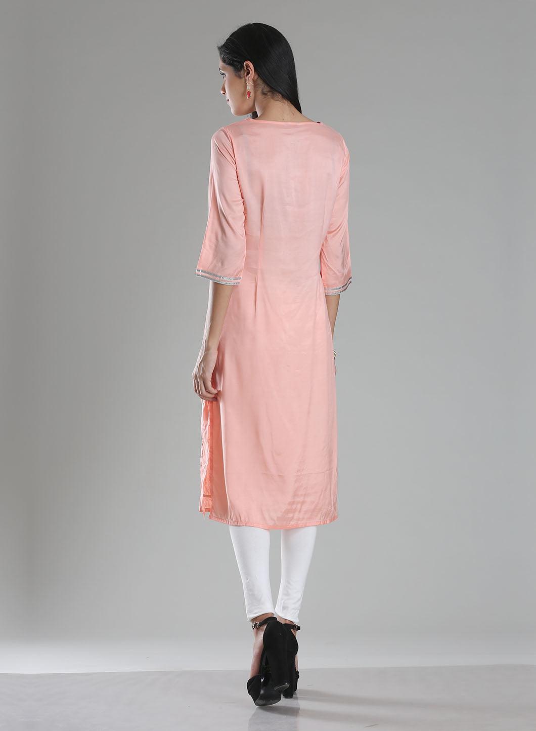 Pink Printed 3/4 Sleeve kurta - wforwoman