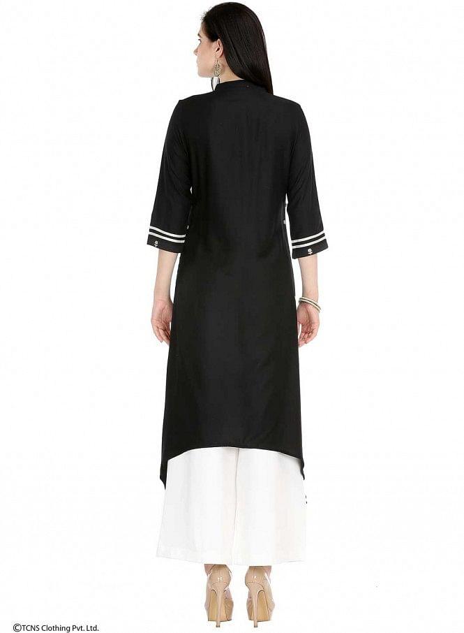 Black Printed 3/4 Sleeve kurta - wforwoman