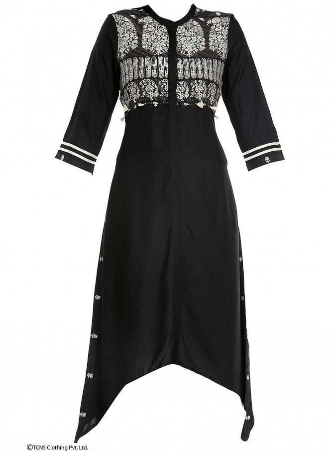 Black Printed 3/4 Sleeve kurta - wforwoman