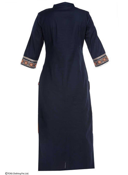 Blue Printed 3/4 Sleeve kurta - wforwoman