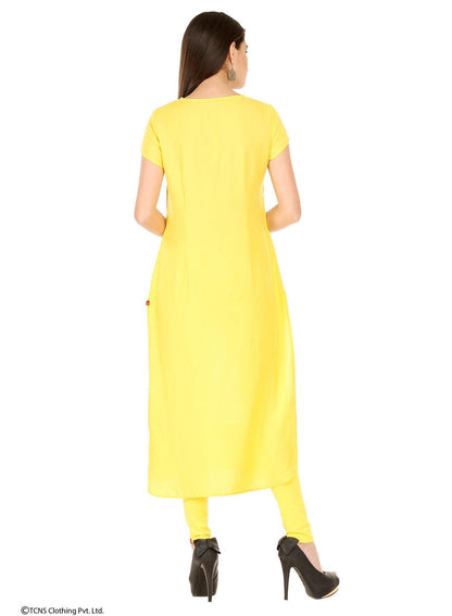 White &amp; Yellow Sleeveless Printed kurta - wforwoman