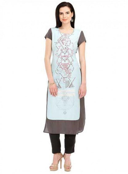 Grey Printed Short Sleeve kurta - wforwoman