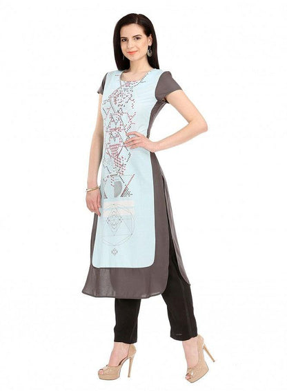 Grey Printed Short Sleeve kurta - wforwoman