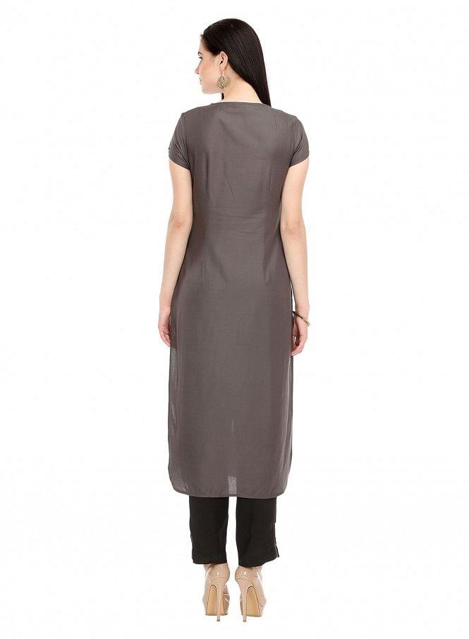 Grey Printed Short Sleeve kurta - wforwoman