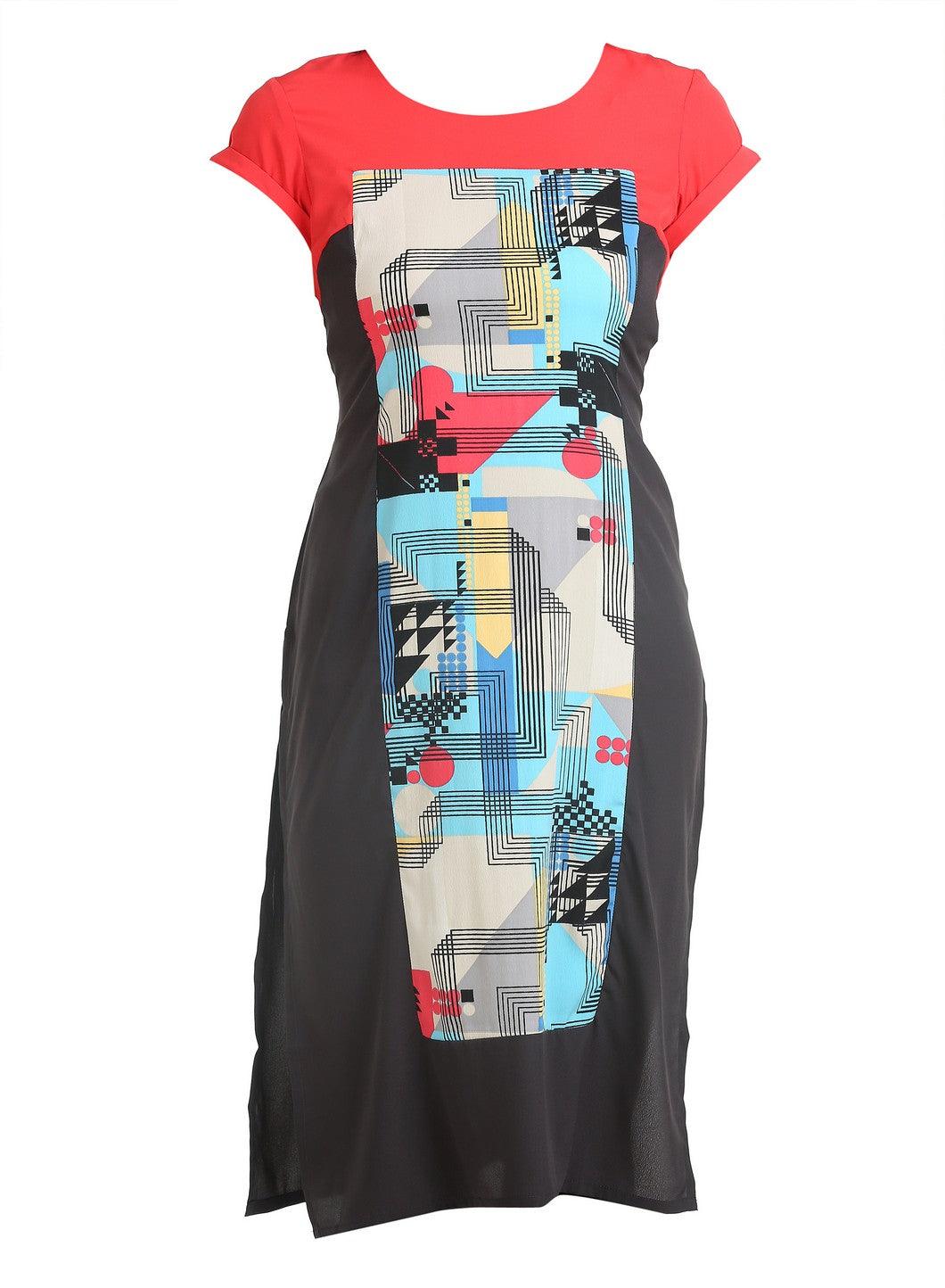 Grey &amp; Red Short Sleeve Printed kurta - wforwoman