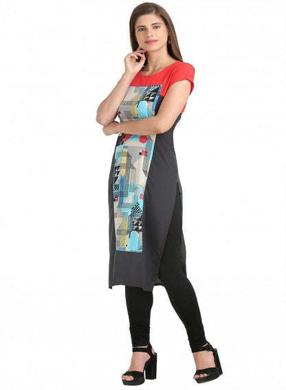 Grey &amp; Red Short Sleeve Printed kurta - wforwoman