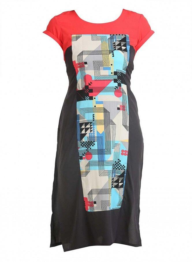 Grey &amp; Red Short Sleeve Printed kurta - wforwoman