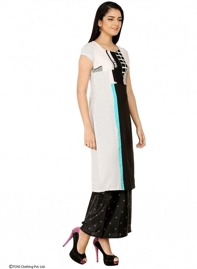 White Printed Short Sleeve kurta - wforwoman