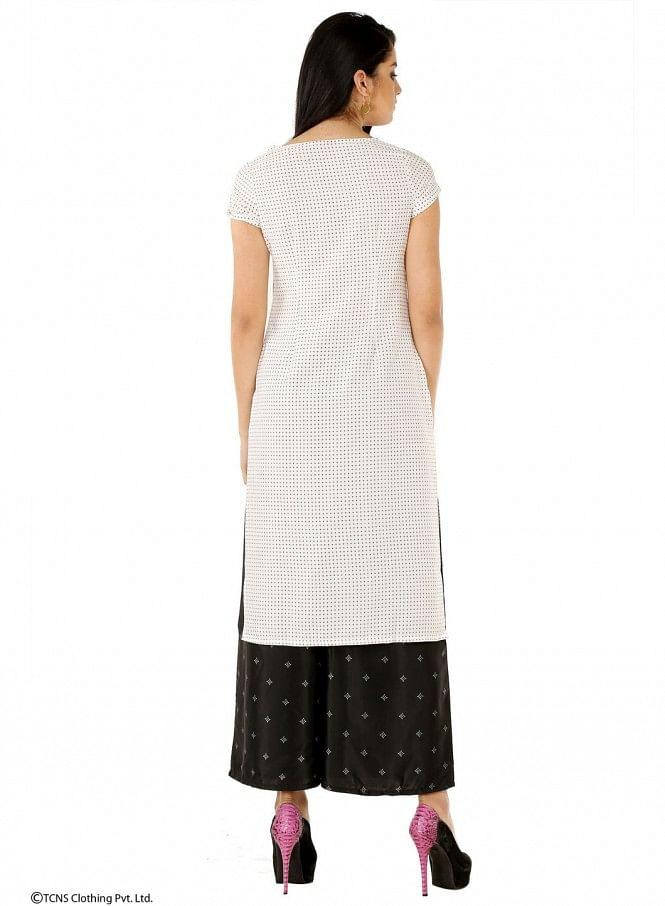 White Printed Short Sleeve kurta - wforwoman