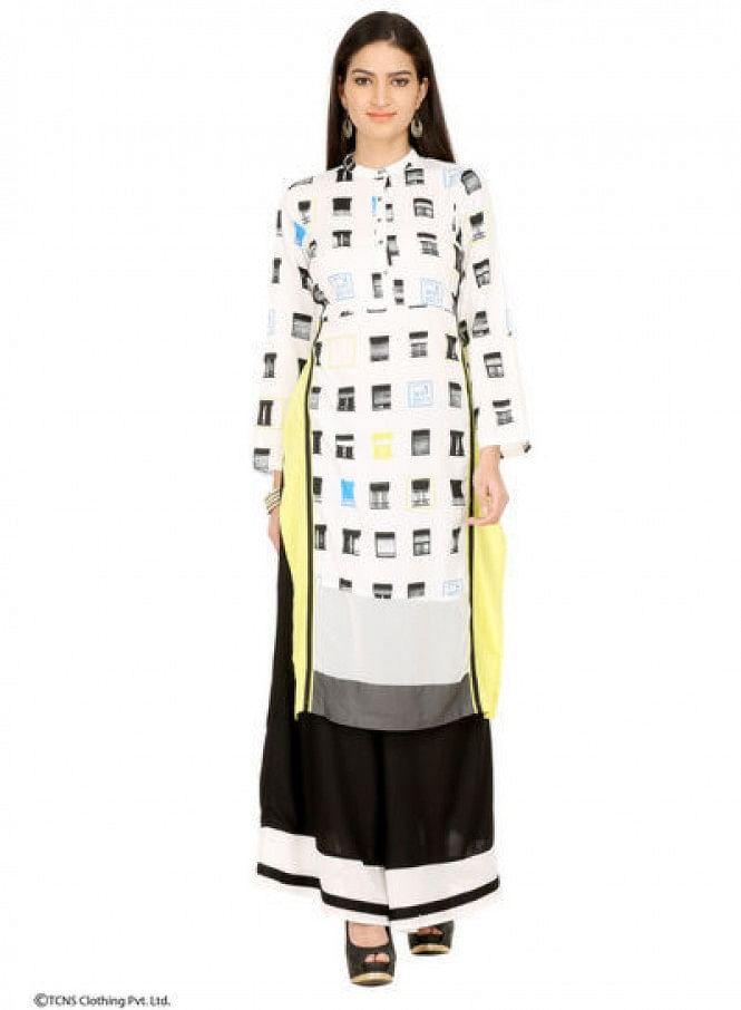 White Printed Full Sleeve kurta - wforwoman